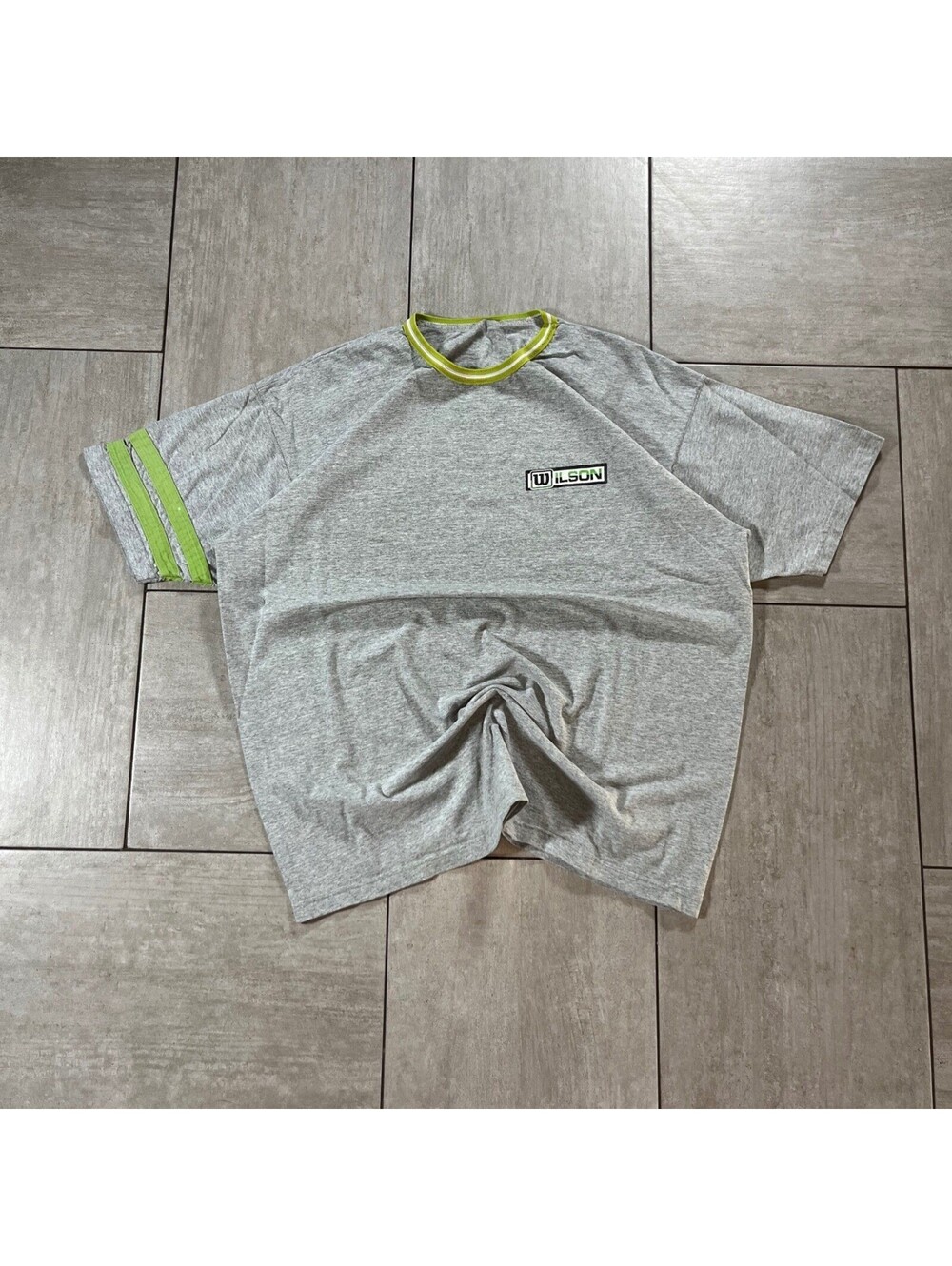 Wilson  Gray Lime Green Ringer Stripe Athletic Tee
